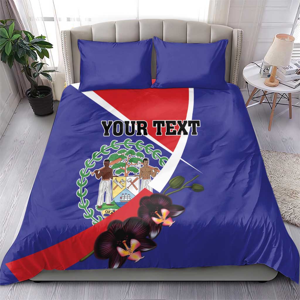 Personalized Belize Coat Of Arms Bedding Set With Black Orchid Flowers - Wonder Print Shop