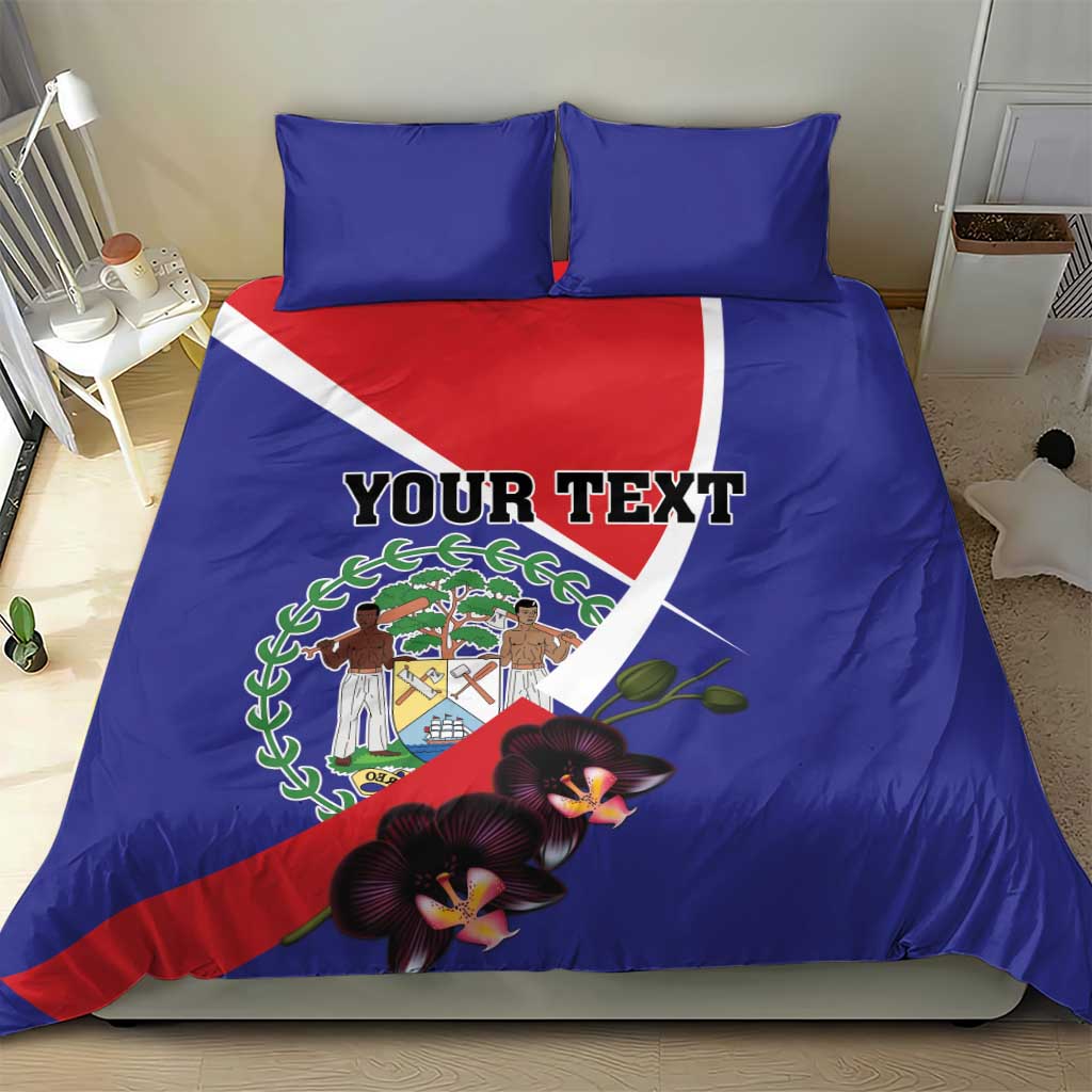 Personalized Belize Coat Of Arms Bedding Set With Black Orchid Flowers - Wonder Print Shop