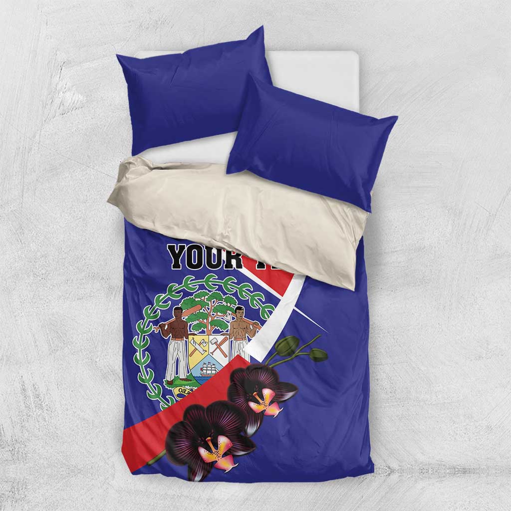 Personalized Belize Coat Of Arms Bedding Set With Black Orchid Flowers - Wonder Print Shop