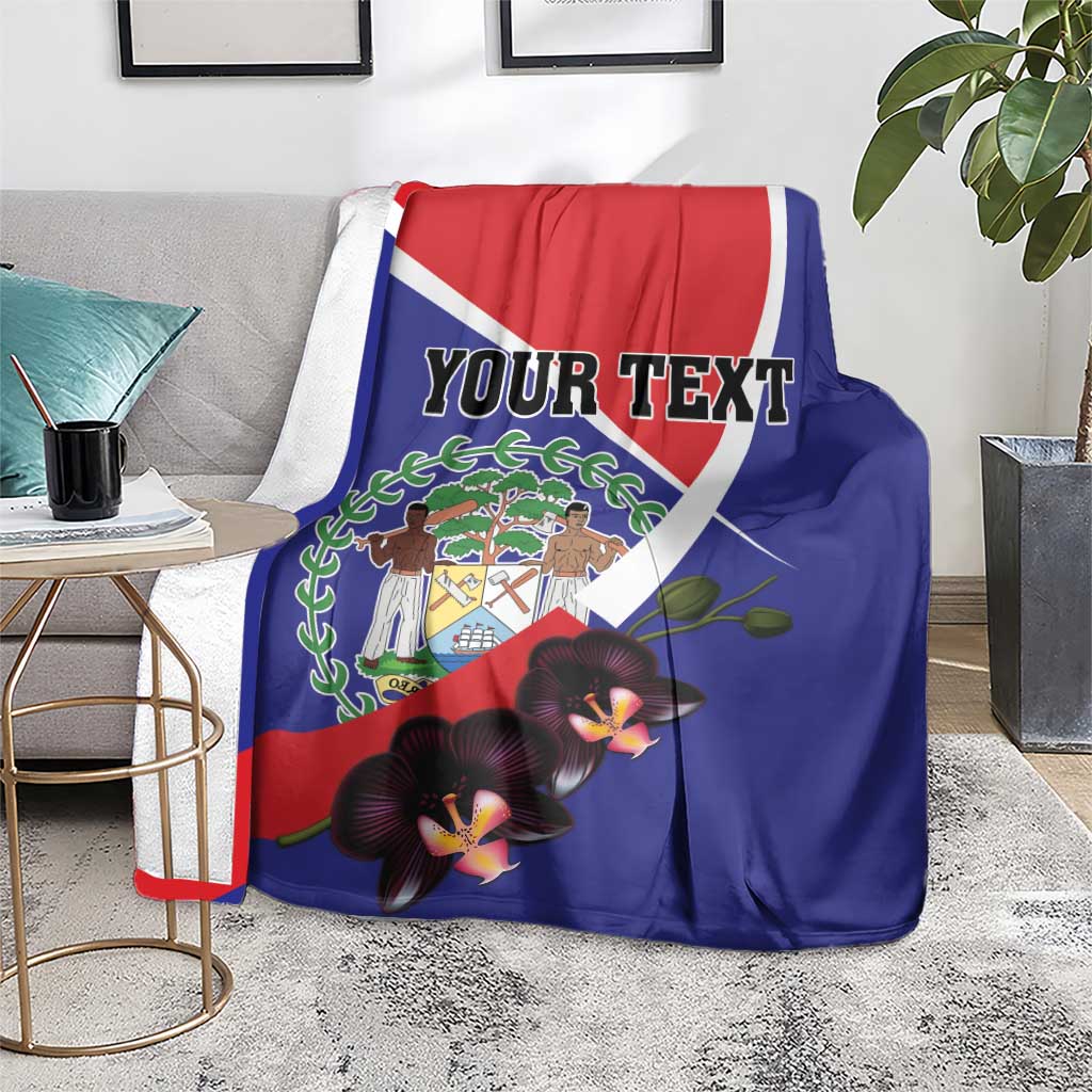 Personalized Belize Coat Of Arms Blanket With Black Orchid Flowers