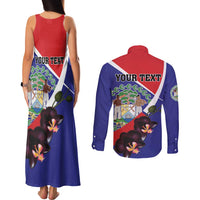 Personalized Belize Coat Of Arms Couples Matching Tank Maxi Dress and Long Sleeve Button Shirt With Black Orchid Flowers - Wonder Print Shop