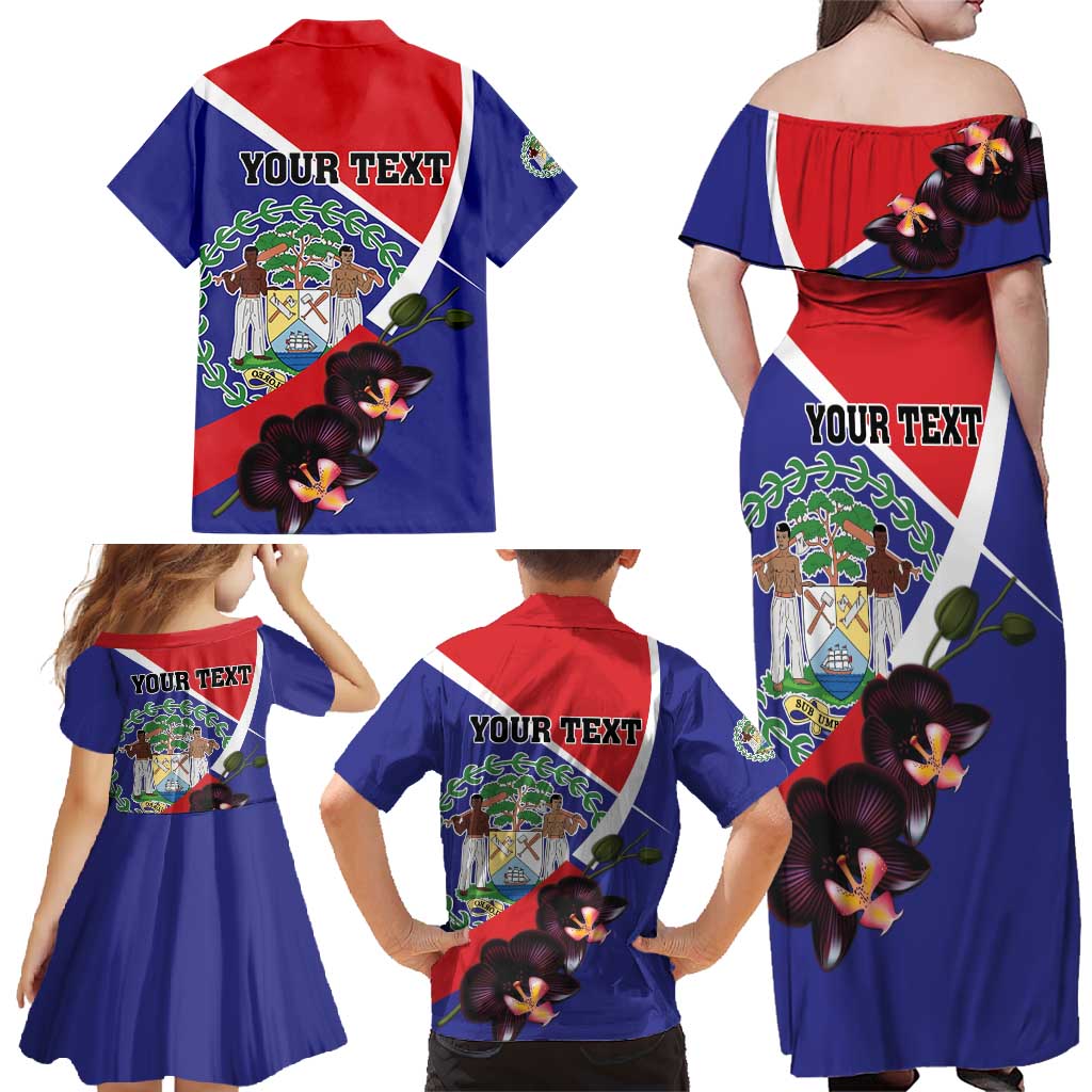 Personalized Belize Coat Of Arms Family Matching Off Shoulder Maxi Dress and Hawaiian Shirt With Black Orchid Flowers - Wonder Print Shop