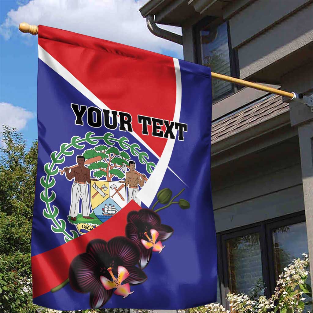 Personalized Belize Coat Of Arms Garden Flag With Black Orchid Flowers - Wonder Print Shop