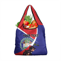 Personalized Belize Coat Of Arms Grocery Bag With Black Orchid Flowers