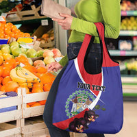 Personalized Belize Coat Of Arms Grocery Bag With Black Orchid Flowers