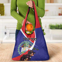 Personalized Belize Coat Of Arms Grocery Bag With Black Orchid Flowers