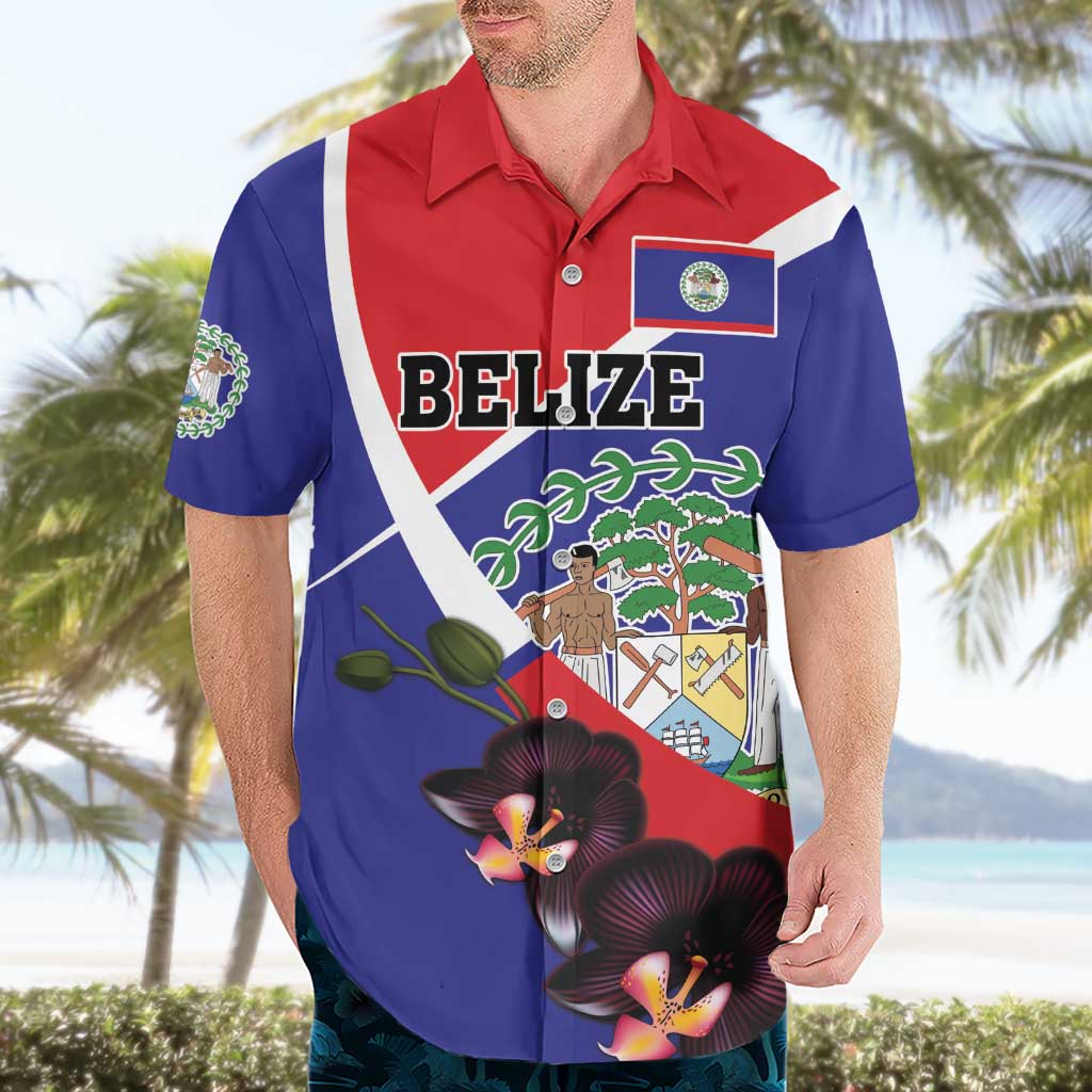 Personalized Belize Coat Of Arms Hawaiian Shirt With Black Orchid Flowers - Wonder Print Shop