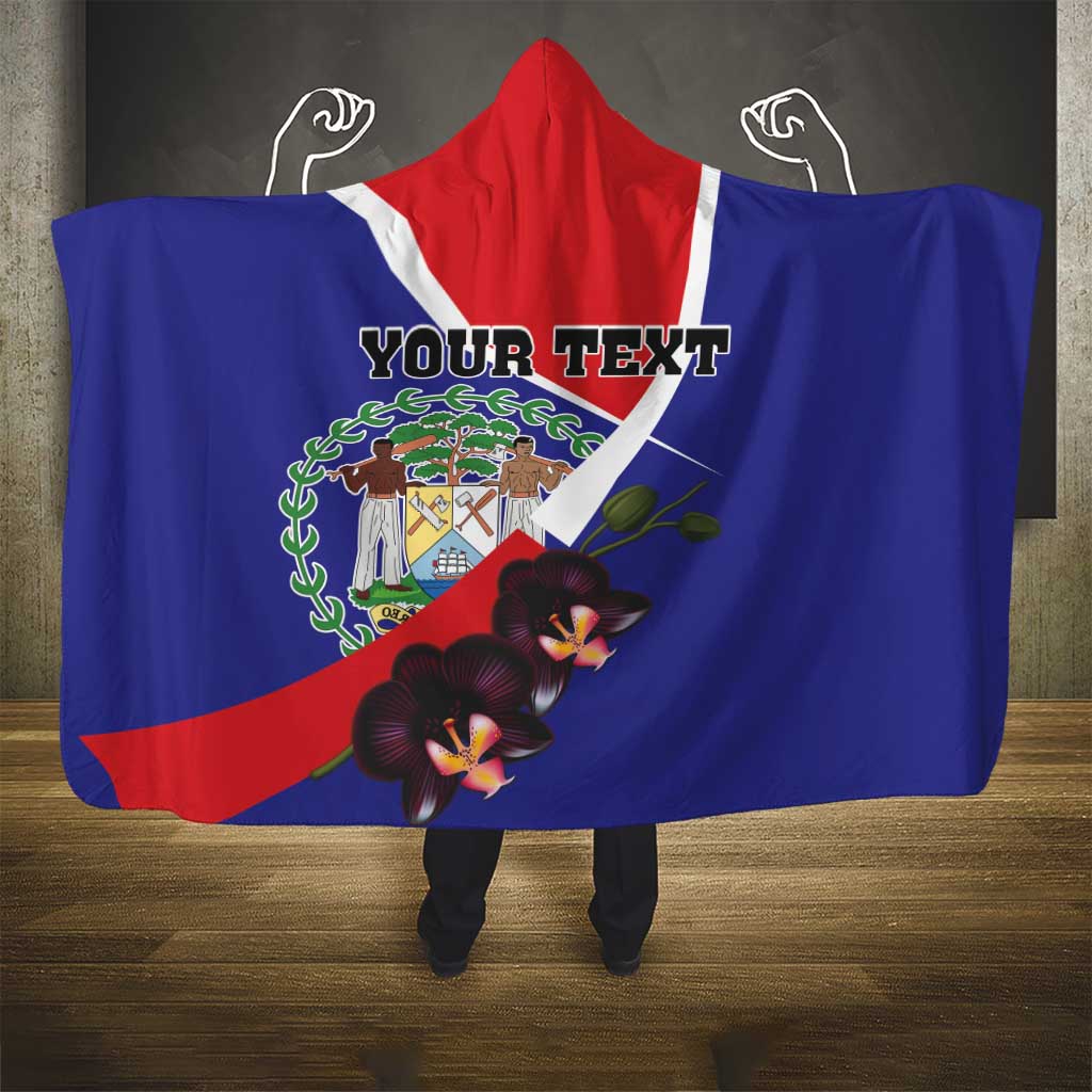 Personalized Belize Coat Of Arms Hooded Blanket With Black Orchid Flowers