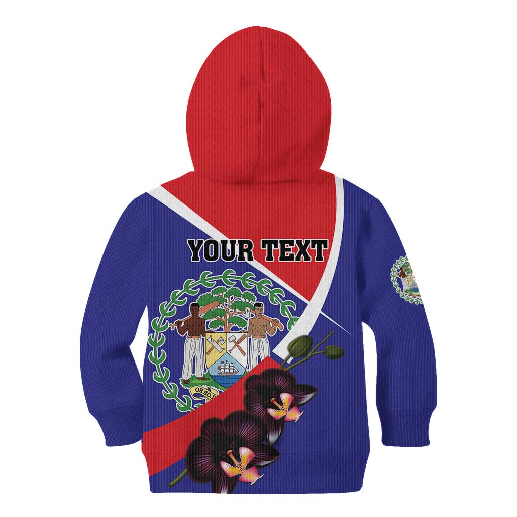 Personalized Belize Coat Of Arms Kid Hoodie With Black Orchid Flowers - Wonder Print Shop