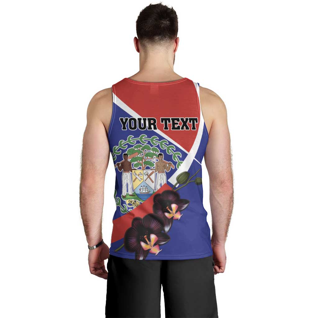 Personalized Belize Coat Of Arms Men Tank Top With Black Orchid Flowers - Wonder Print Shop