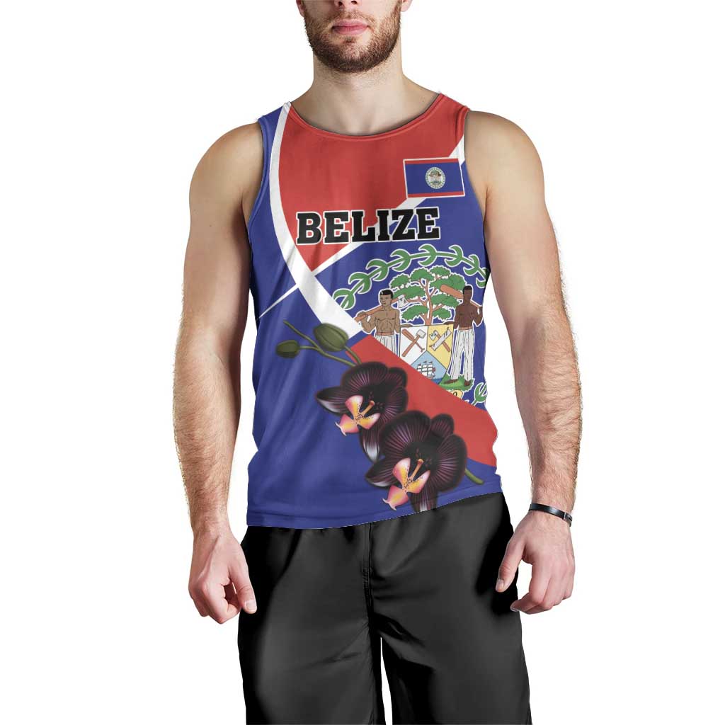 Personalized Belize Coat Of Arms Men Tank Top With Black Orchid Flowers - Wonder Print Shop