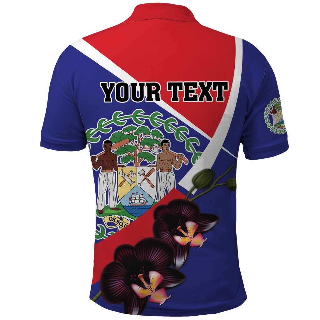 Personalized Belize Coat Of Arms Polo Shirt With Black Orchid Flowers - Wonder Print Shop