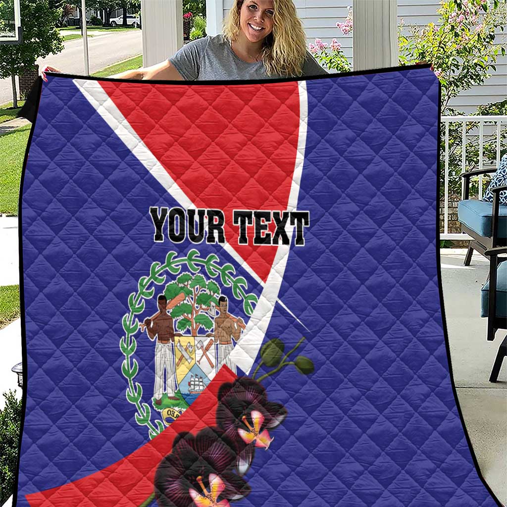 Personalized Belize Coat Of Arms Quilt With Black Orchid Flowers - Wonder Print Shop