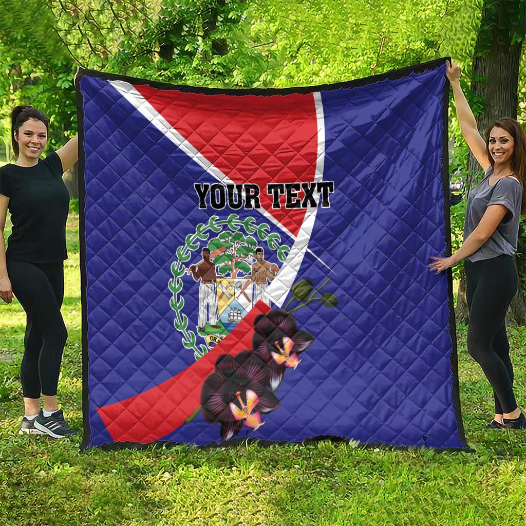 Personalized Belize Coat Of Arms Quilt With Black Orchid Flowers - Wonder Print Shop