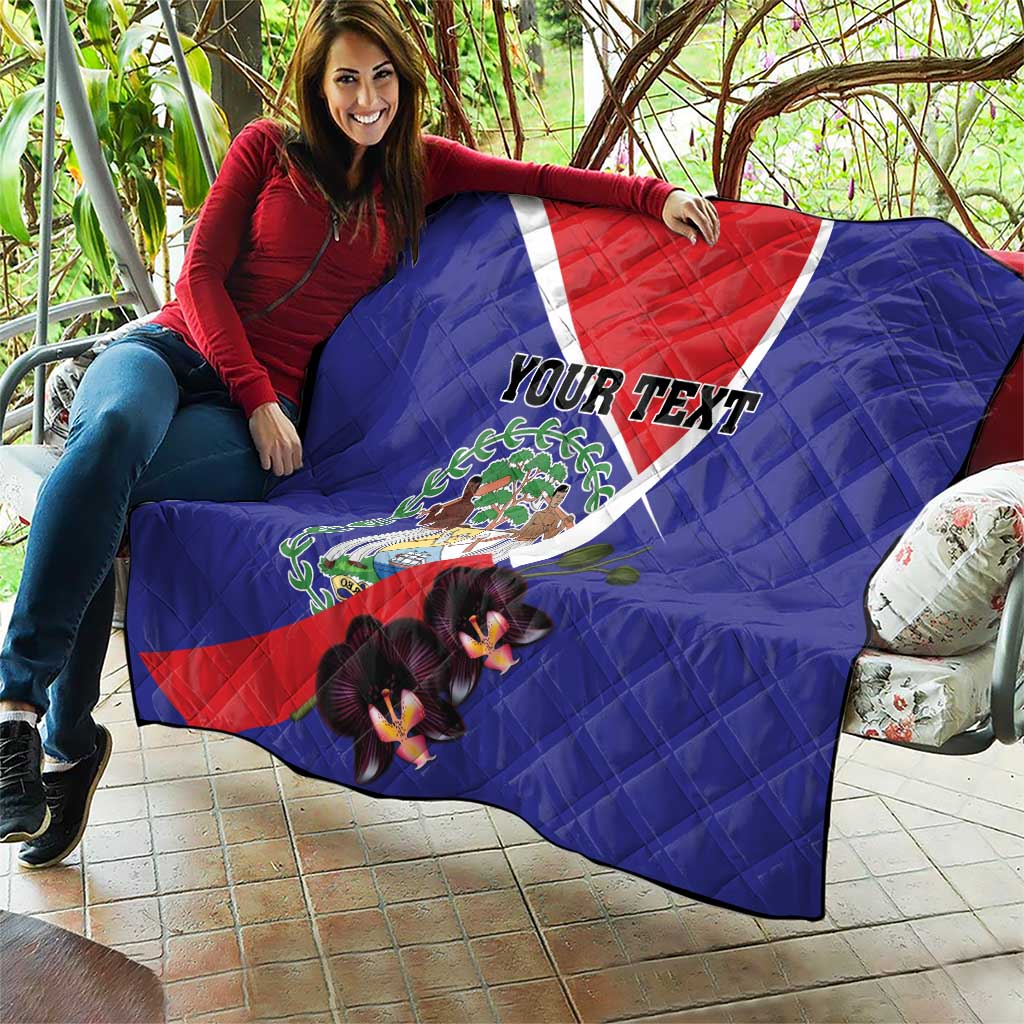 Personalized Belize Coat Of Arms Quilt With Black Orchid Flowers - Wonder Print Shop
