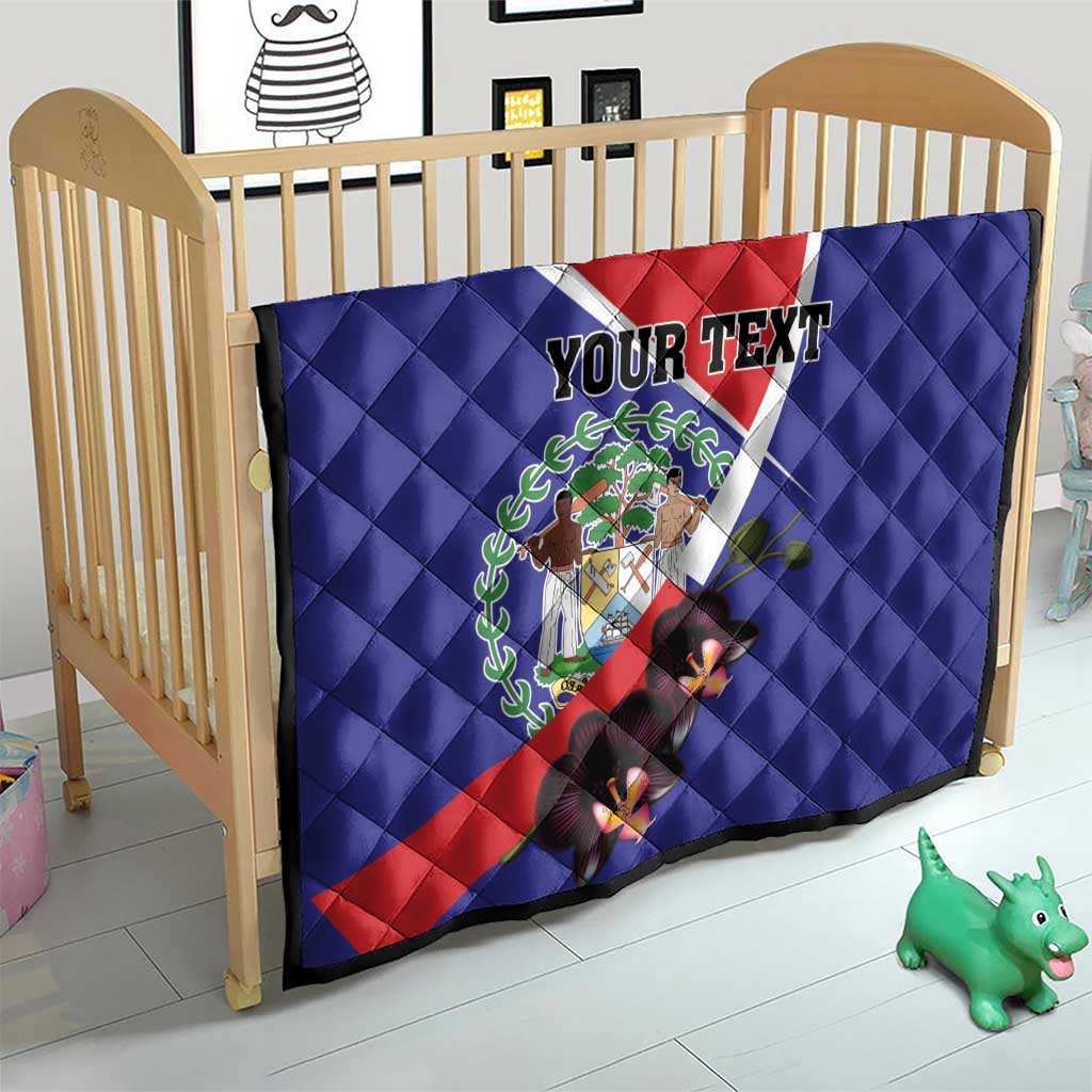 Personalized Belize Coat Of Arms Quilt With Black Orchid Flowers - Wonder Print Shop