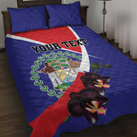 Personalized Belize Coat Of Arms Quilt Bed Set With Black Orchid Flowers - Wonder Print Shop