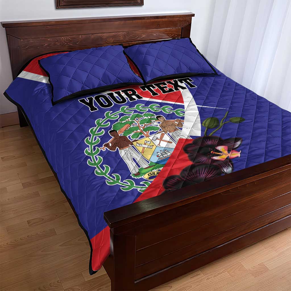 Personalized Belize Coat Of Arms Quilt Bed Set With Black Orchid Flowers - Wonder Print Shop