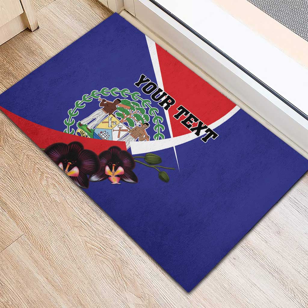 Personalized Belize Coat Of Arms Rubber Doormat With Black Orchid Flowers - Wonder Print Shop