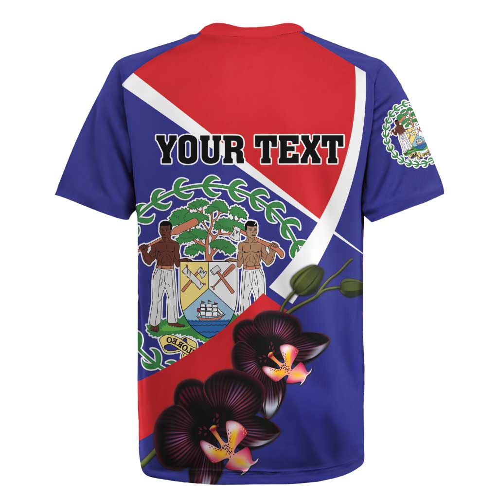 Personalized Belize Coat Of Arms Rugby Jersey With Black Orchid Flowers - Wonder Print Shop