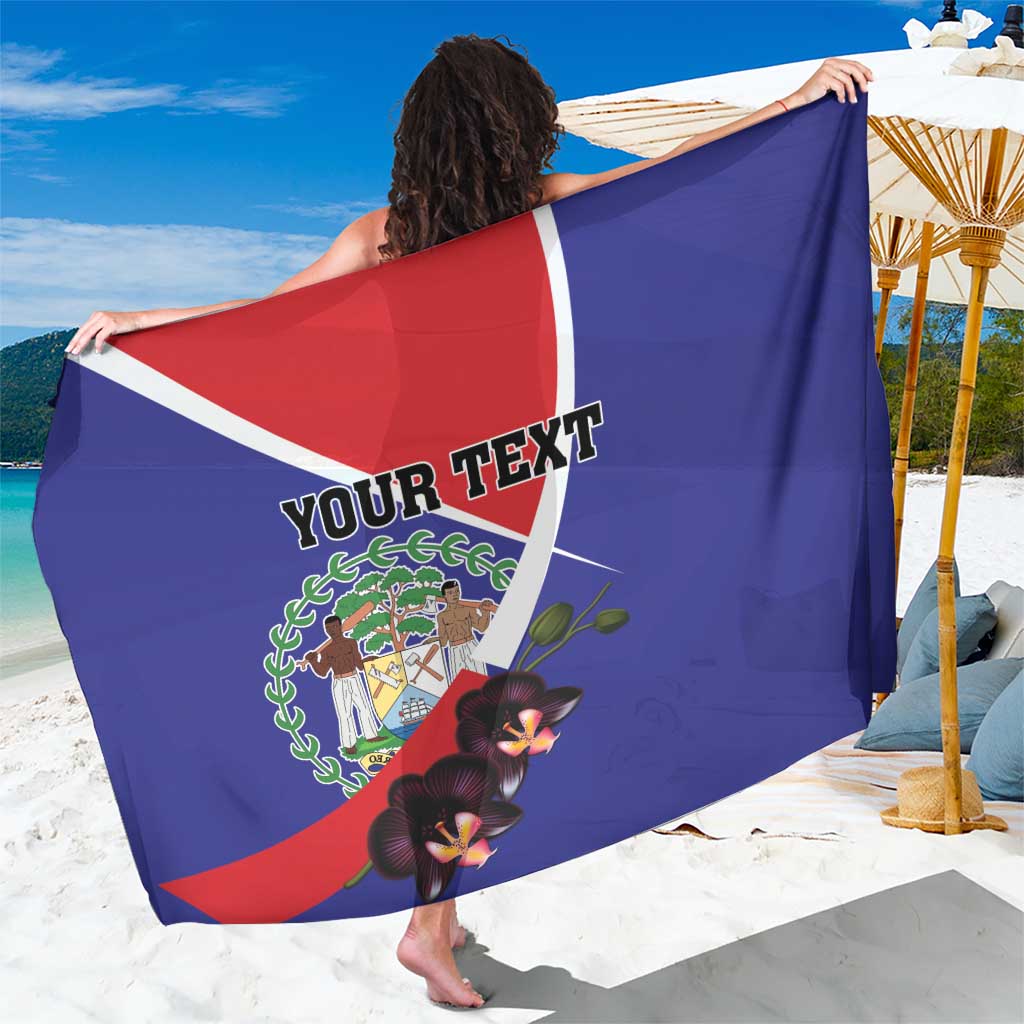 Personalized Belize Coat Of Arms Sarong With Black Orchid Flowers - Wonder Print Shop