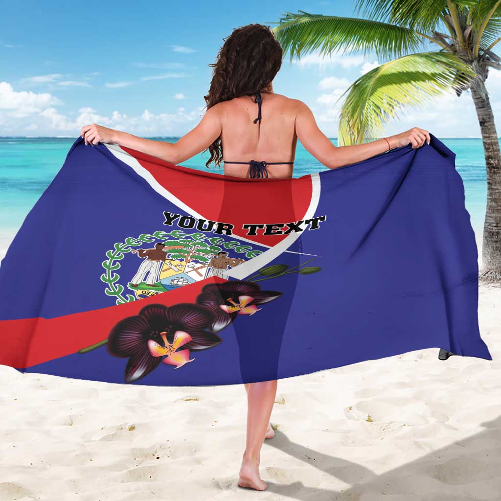 Personalized Belize Coat Of Arms Sarong With Black Orchid Flowers - Wonder Print Shop