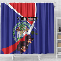 Personalized Belize Coat Of Arms Shower Curtain With Black Orchid Flowers