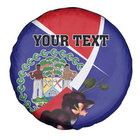 Personalized Belize Coat Of Arms Spare Tire Cover With Black Orchid Flowers - Wonder Print Shop