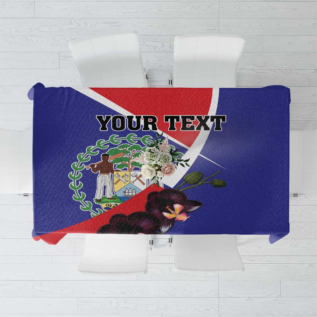 Personalized Belize Coat Of Arms Tablecloth With Black Orchid Flowers - Wonder Print Shop