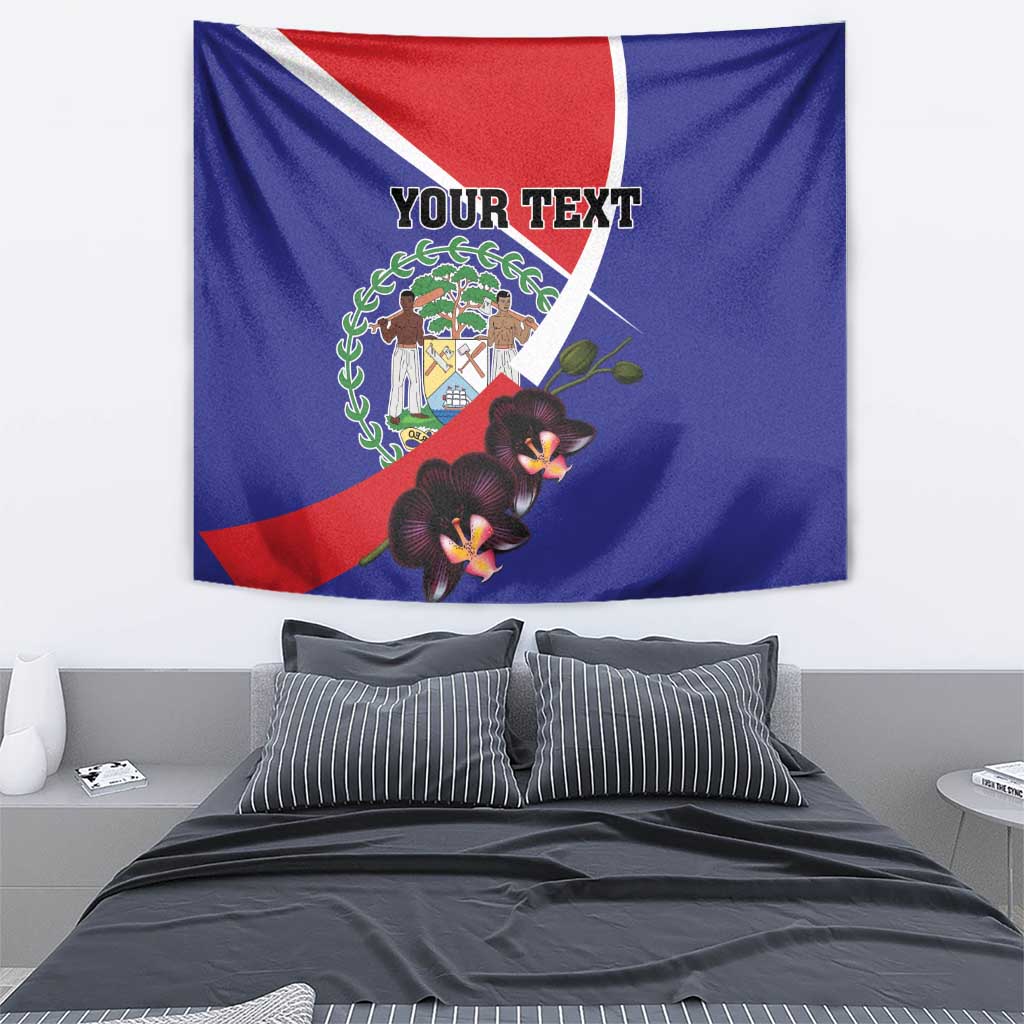 Personalized Belize Coat Of Arms Tapestry With Black Orchid Flowers - Wonder Print Shop