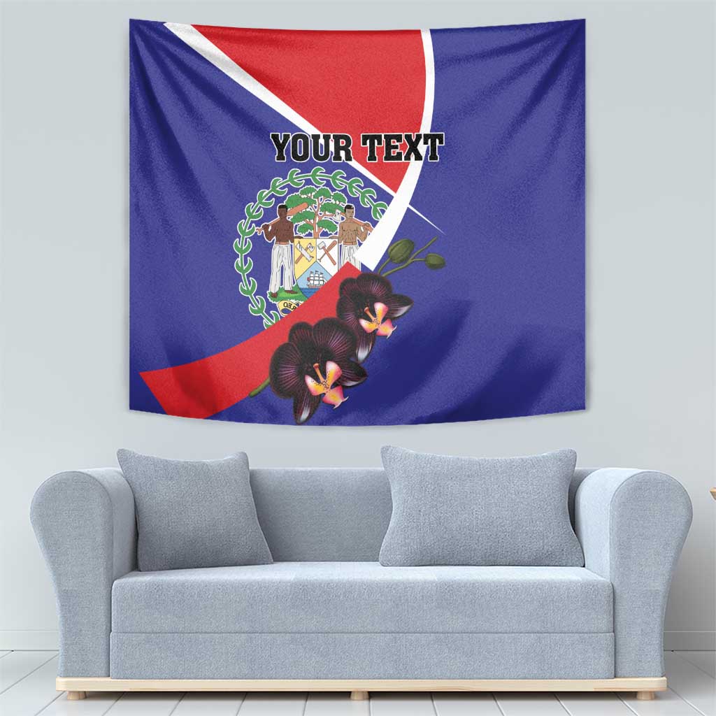 Personalized Belize Coat Of Arms Tapestry With Black Orchid Flowers - Wonder Print Shop