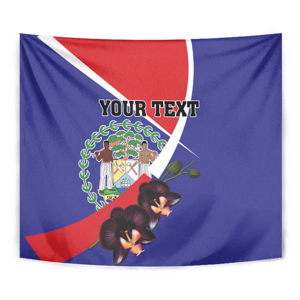 Personalized Belize Coat Of Arms Tapestry With Black Orchid Flowers - Wonder Print Shop