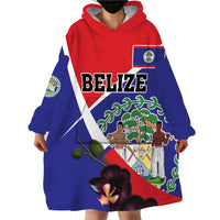 Personalized Belize Coat Of Arms Wearable Blanket Hoodie With Black Orchid Flowers - Wonder Print Shop