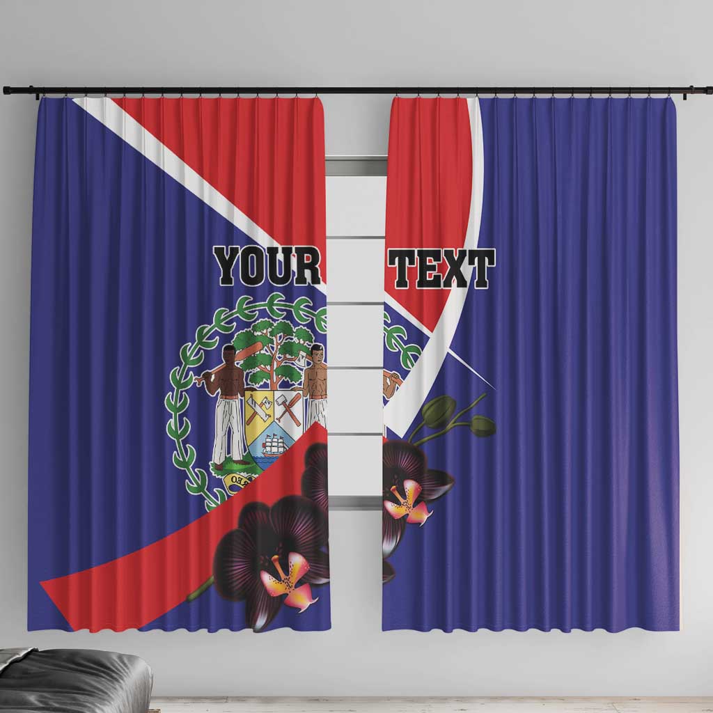Personalized Belize Coat Of Arms Window Curtain With Black Orchid Flowers - Wonder Print Shop