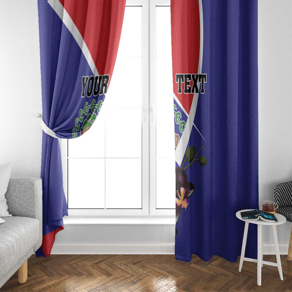 Personalized Belize Coat Of Arms Window Curtain With Black Orchid Flowers - Wonder Print Shop