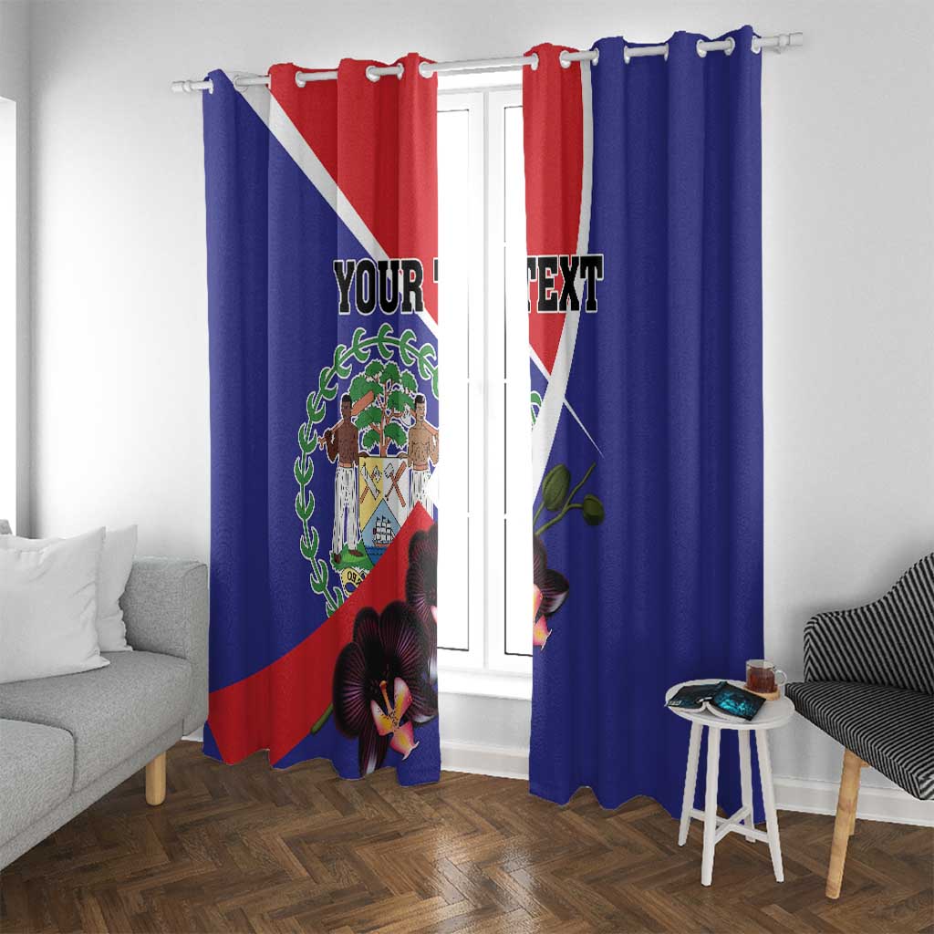 Personalized Belize Coat Of Arms Window Curtain With Black Orchid Flowers - Wonder Print Shop