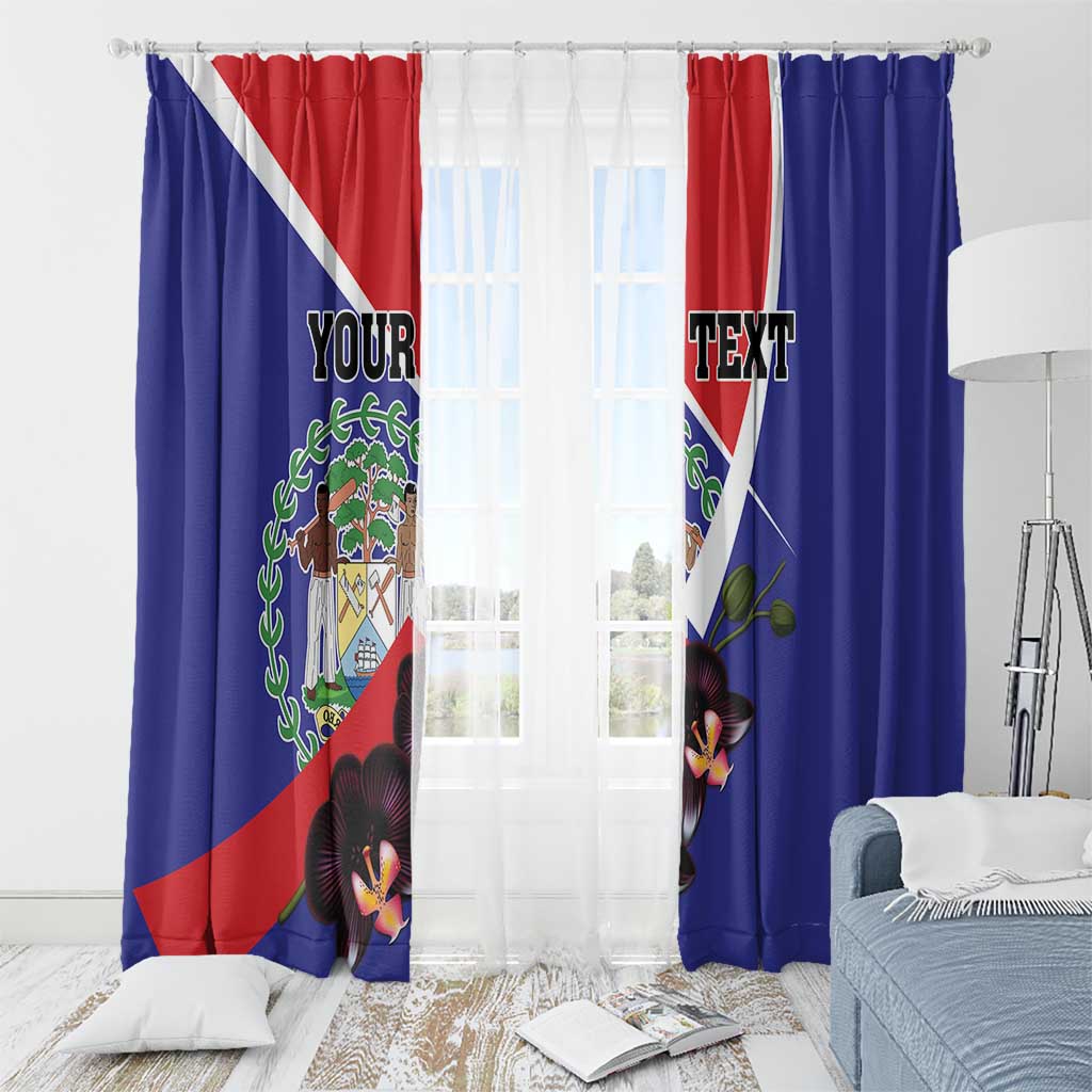 Personalized Belize Coat Of Arms Window Curtain With Black Orchid Flowers - Wonder Print Shop