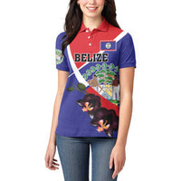 Personalized Belize Coat Of Arms Women Polo Shirt With Black Orchid Flowers - Wonder Print Shop
