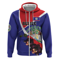 Personalized Belize Coat Of Arms Zip Hoodie With Black Orchid Flowers - Wonder Print Shop