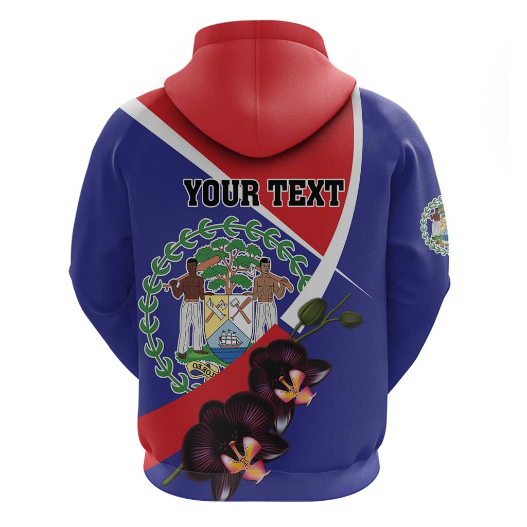 Personalized Belize Coat Of Arms Zip Hoodie With Black Orchid Flowers - Wonder Print Shop