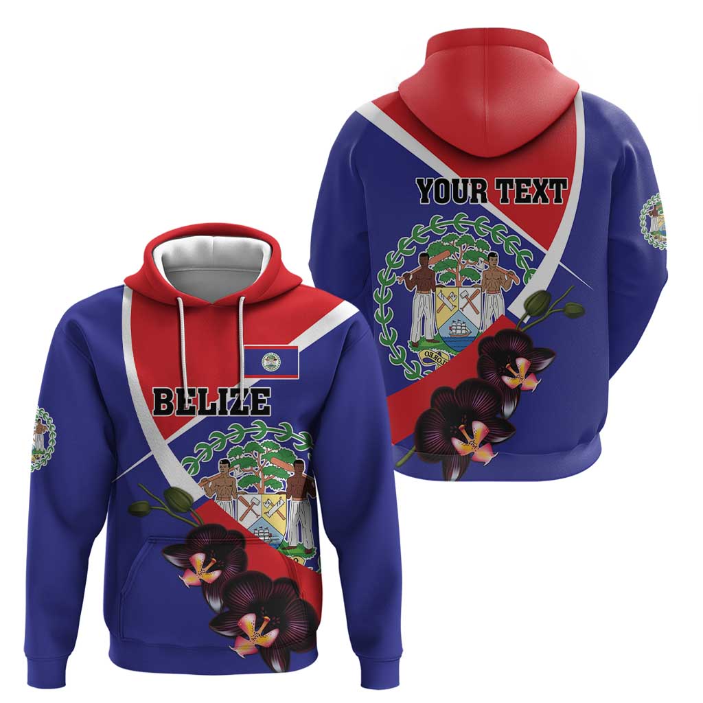 Personalized Belize Coat Of Arms Zip Hoodie With Black Orchid Flowers - Wonder Print Shop