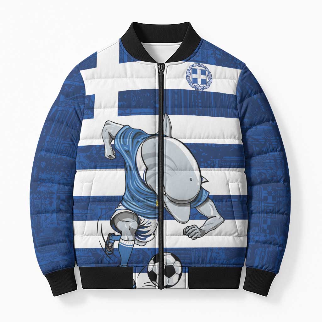 Greece Football Bomber Puffer Jacket Dolphin Mascot Grunge Style - Wonder Print Shop