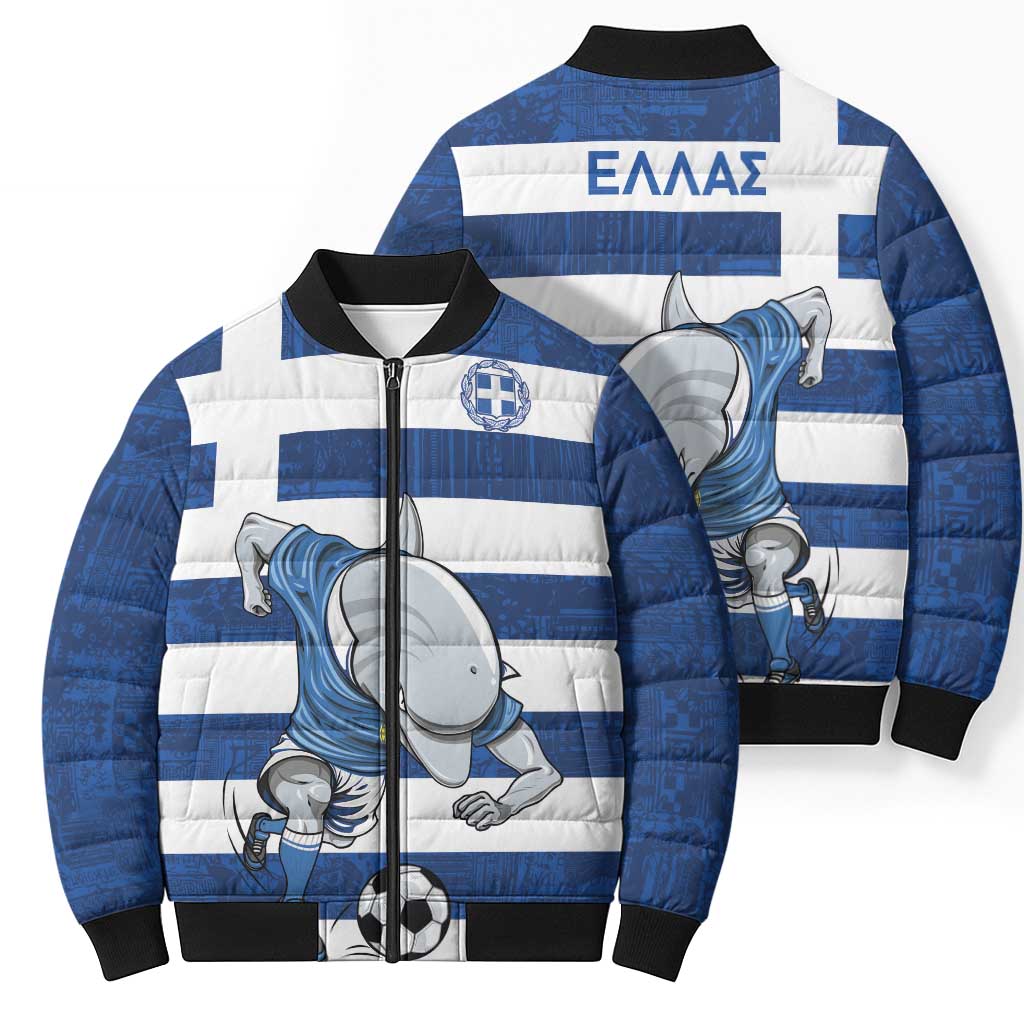 Greece Football Bomber Puffer Jacket Dolphin Mascot Grunge Style - Wonder Print Shop
