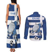 Greece Football Couples Matching Tank Maxi Dress and Long Sleeve Button Shirt Dolphin Mascot Grunge Style - Wonder Print Shop