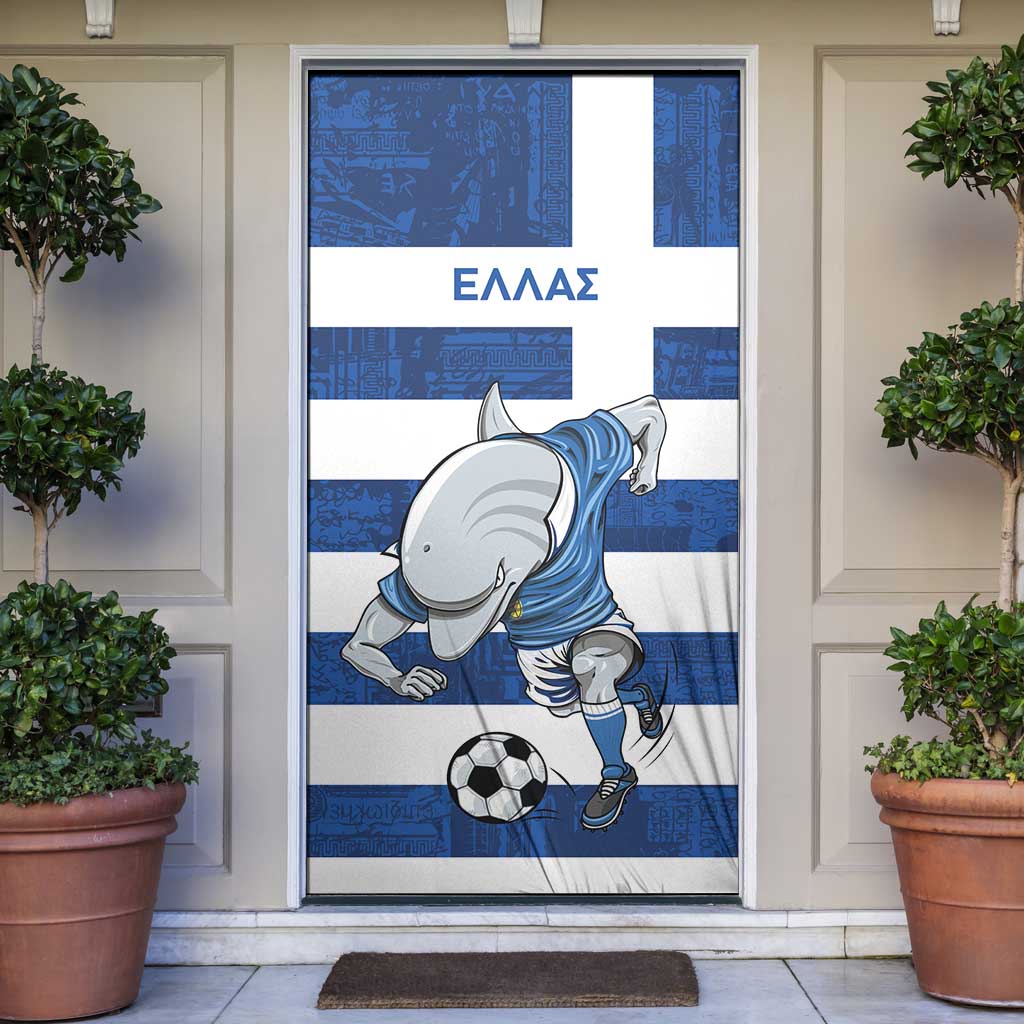 Greece Football Door Cover Dolphin Mascot Grunge Style - Wonder Print Shop