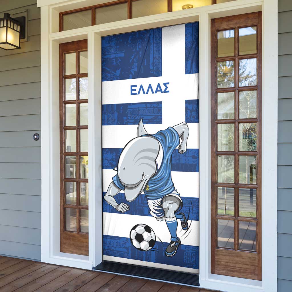Greece Football Door Cover Dolphin Mascot Grunge Style - Wonder Print Shop