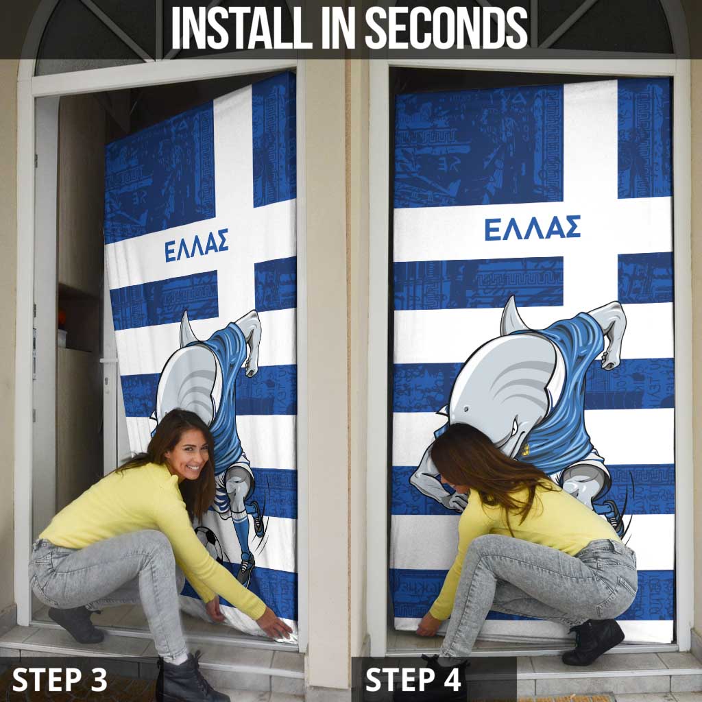 Greece Football Door Cover Dolphin Mascot Grunge Style - Wonder Print Shop