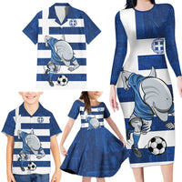Greece Football Family Matching Long Sleeve Bodycon Dress and Hawaiian Shirt Dolphin Mascot Grunge Style - Wonder Print Shop