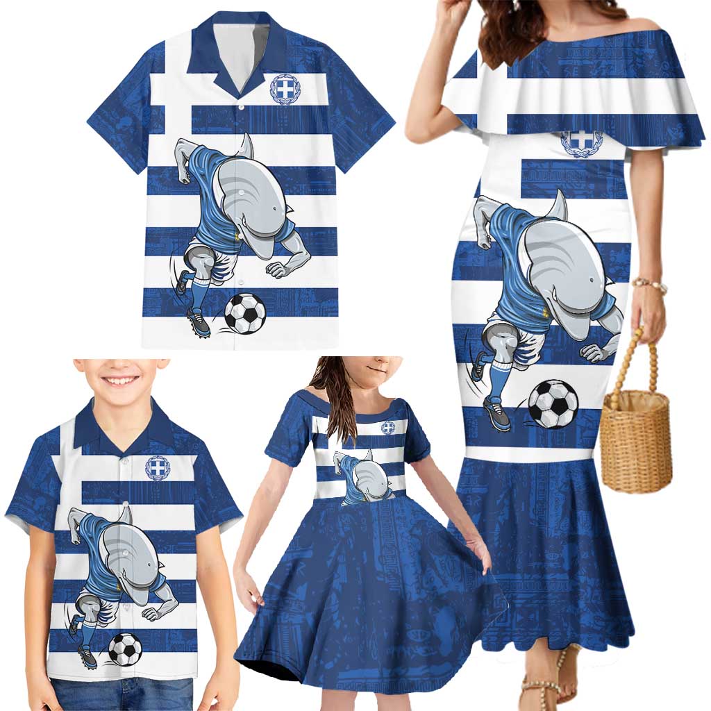 Greece Football Family Matching Mermaid Dress and Hawaiian Shirt Dolphin Mascot Grunge Style - Wonder Print Shop