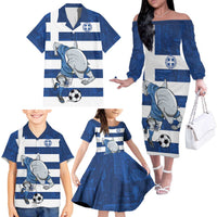 Greece Football Family Matching Off The Shoulder Long Sleeve Dress and Hawaiian Shirt Dolphin Mascot Grunge Style - Wonder Print Shop